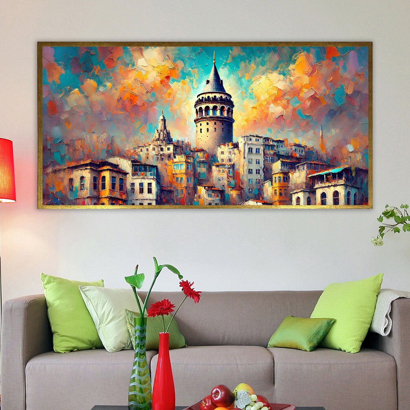 Galata’da Akşam1 Manzara Dokulu Yağlıboya Tablo