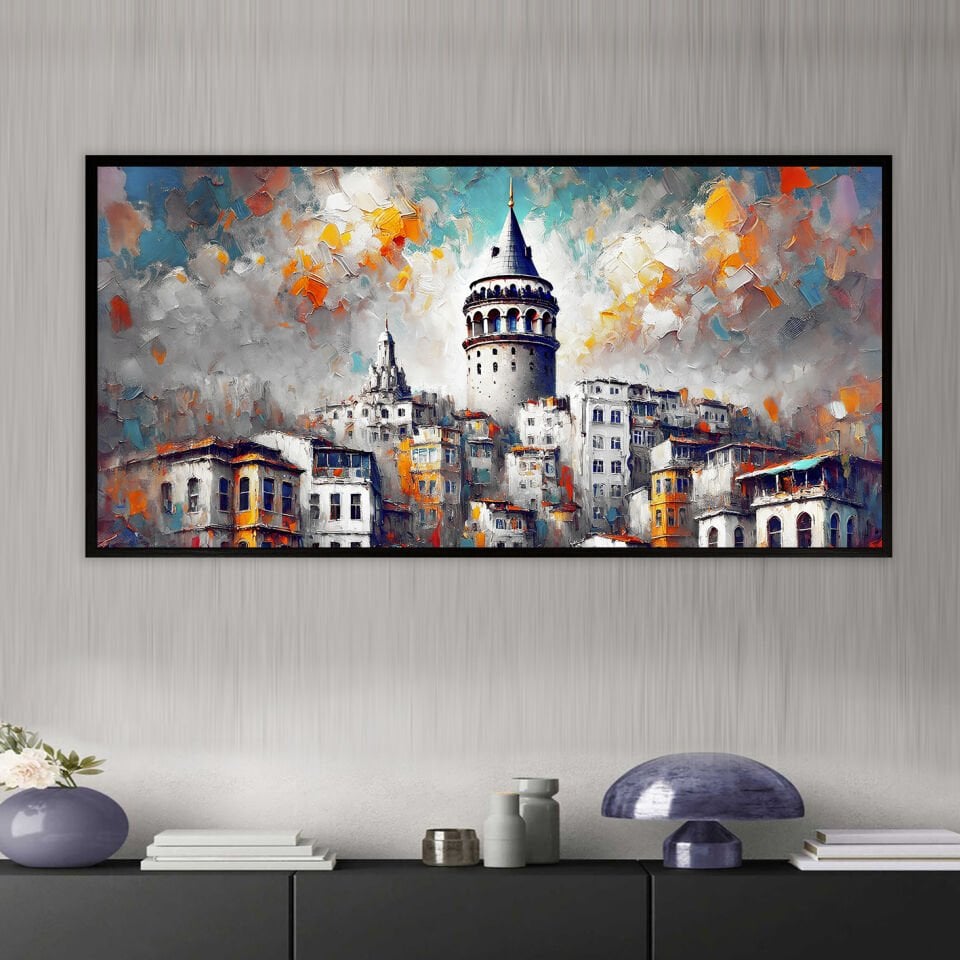 Galata’da Akşam2 Manzara Dokulu Yağlıboya Tablo